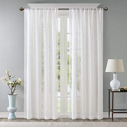 Madison Park Irina Sheer Embroidered Single Curtain for Kitchen, Transitional Fabric Sheers Single Curtain for Living Room, 1-Panel Pack, 50 x 95, White