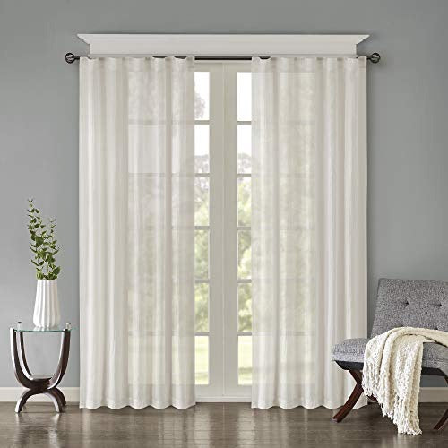 Madison Park Harper Sheer Bedroom, Modern Contemporary Window Curtain for Kitchen, Solid Fabric Panels, 42" x 95", White