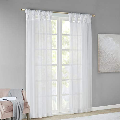 Madison Park DIY Twisted Tab Sheer Window Curtain Panel Pair - Voile Privacy Drape for Bedroom, Livingroom, 50 in x 63 in, White 2 Piece