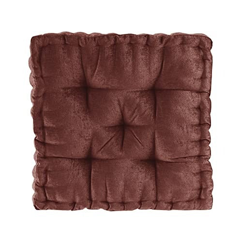 Intelligent Design Azza Floor Pillow Square Pouf Chenille Tufted with Scalloped Edge Design Hypoallergenic Bench/Chair Cushion, 20" W x 20" L x 5" H, Spice