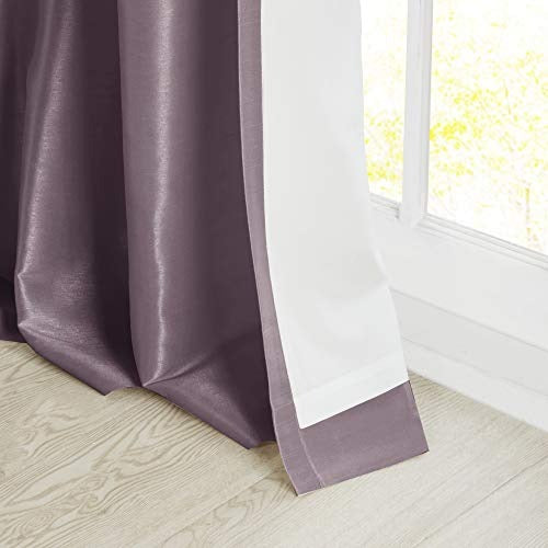 Madison Park Emilia Faux Silk Single Curtain with Privacy Lining, DIY Twist Tab Top Window Drape for Living Room, Bedroom and Dorm, 50 x 108 in, Purple