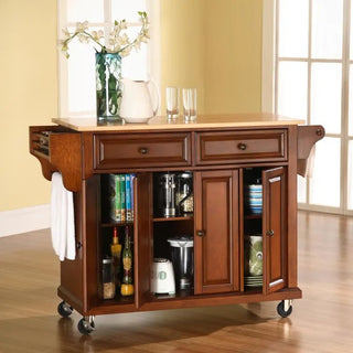 Full Size Kitchen Cart with Stainless Steel Top, Cherry | SKU KF30001ECH