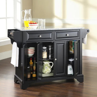 Lafayette Full Size Kitchen Island with Solid Gray Granite Top, Black | SKU KF30003BBK