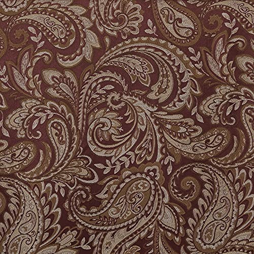 Madison Park Faux Silk Paisley Jacquard, Rod Pocket Curtain with Privacy Lining for Living Room, Kitchen, Bedroom and Dorm, 50 in x 18 in, Burgundy Bead Trim