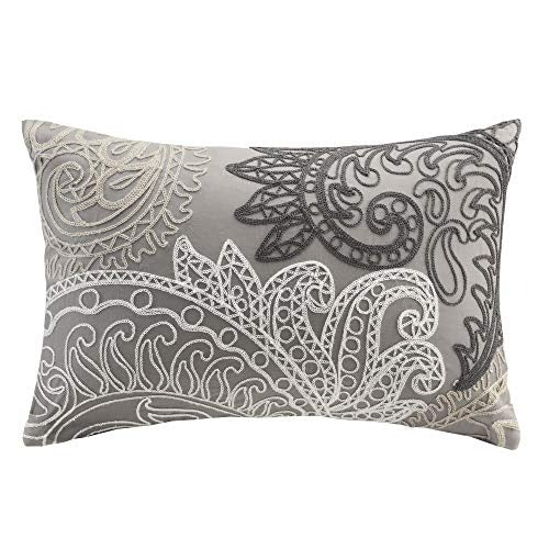 Kiran Cotton Fashion Cotton Throw Pillow , Casul Embroidered Oblong Decorative Pillow , 12X18 , Taupe