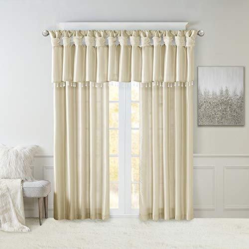 Madison Park Emilia Faux Silk Single Curtain with Privacy Lining, DIY Twist Tab Top, Window Drape for Living Room, Bedroom and Dorm, 50 x 84 in, Champagne