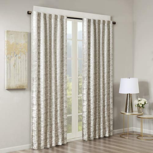 SUN SMART Cassius Jacquard Blackout Curtain for Bedroom, Luxury Gold Single Window Panel Living Room Family-Room Kitchen, Rod Pocket, 1-Panel Pack, 50x95, Grey/Silver