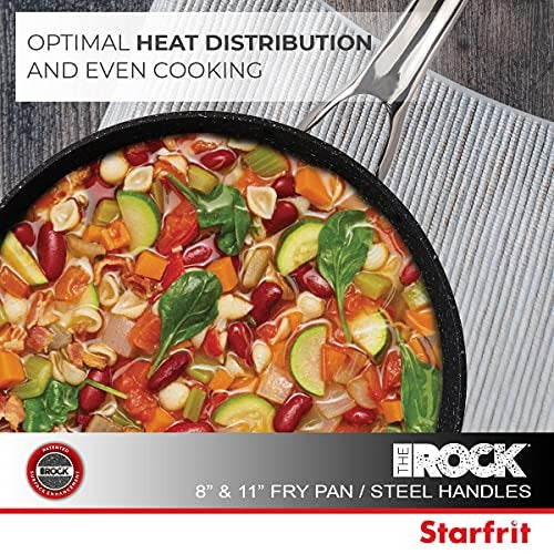 THE ROCK by Starfrit 3-Piece Cookware Set with Riveted Cast Stainless Steel Handles, 8",11", Black