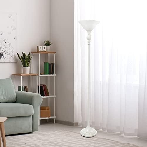 Lalia Home Classic 1 Light Torchiere Floor Lamp with Marbleized Glass Shade, White