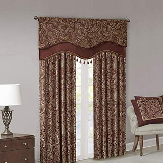 Madison Park Aubrey Paisley Jacquard Beaded Valance, Burgundy, 50 x 18 in
