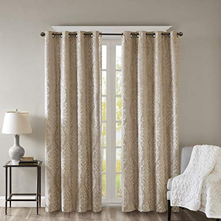 SunSmart Mirage Jacquard Total Blackout Curtain Panel, Grommet Top, Champagne, 50 x 95 in