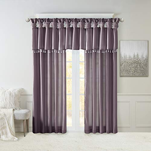 Madison Park Emilia Faux Silk Single Curtain with Privacy Lining, DIY Twist Tab Top, Window Drape for Living Room, Bedroom and Dorm, 50x84, Purple