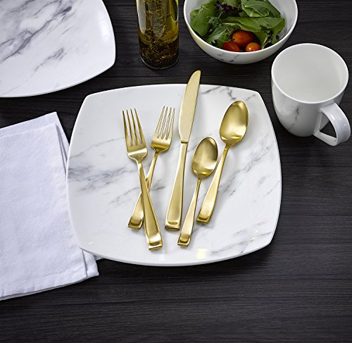 Oneida Moda Lux 45 Piece Fine Flatware Set, Service for 8 18/10 Stainless Steel with Gold PVD Finish