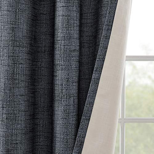 SUN SMART Maya Blackout Curtain Patio Single Window, Textured Heatherd Print, Grommet Top Living Room Decor Thermal Insulated Light Blocking Drape for Bedroom and Apartments, 50 x 84 in, Navy