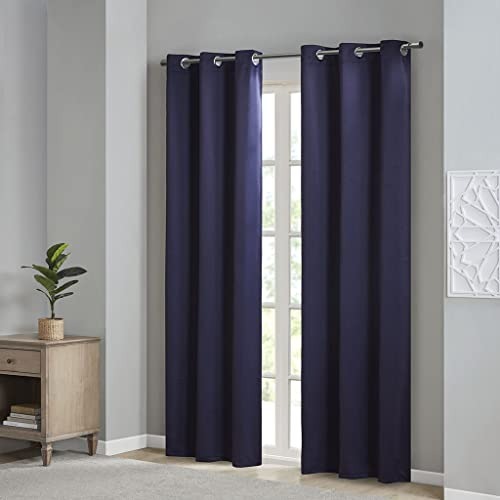 SUNSMART Modern Polyester Solid Thermal Panel Pair with Navy Finish