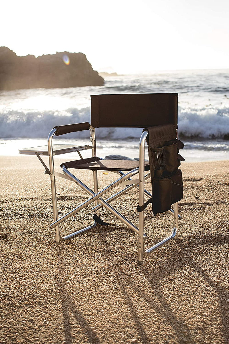 Sports Chair with Side Table - Beach Chair - Camp Chair for Adults, (Black)