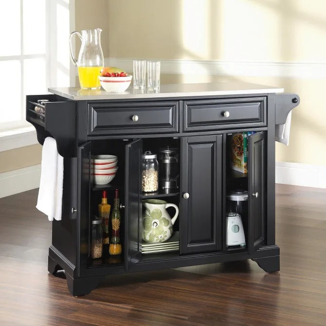 Crosley Furniture Lafayette Full Size Kitchen Island with Solid Gray Granite Top, Black