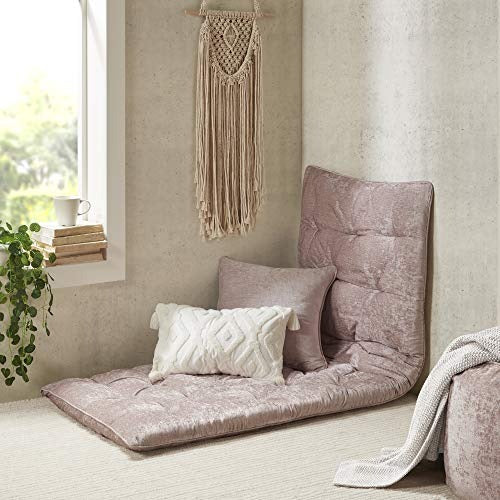 Foldable Poly Chenille Light Weight Lounge Floor Pillow Cushion Tufted Seat for Meditation, Game Playing, Yoga, Reading with Travel Wrap, 74x27, Blush