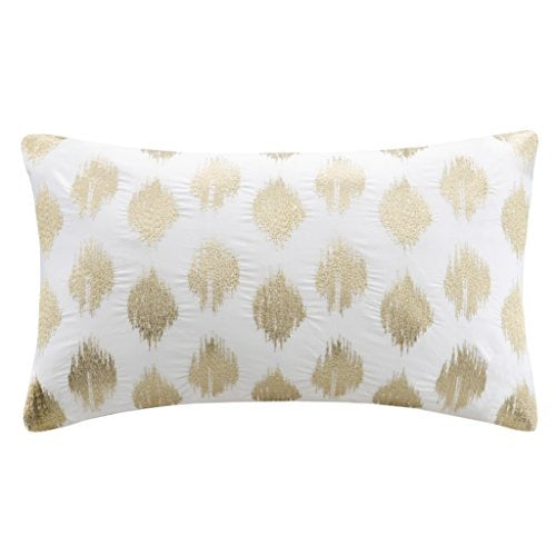 Nadia Dot Metallic Gold Cotton Modern Throw Pillow , Casual Embroidered Fashion Oblong Decorative Pillow , 12X18 , Gold