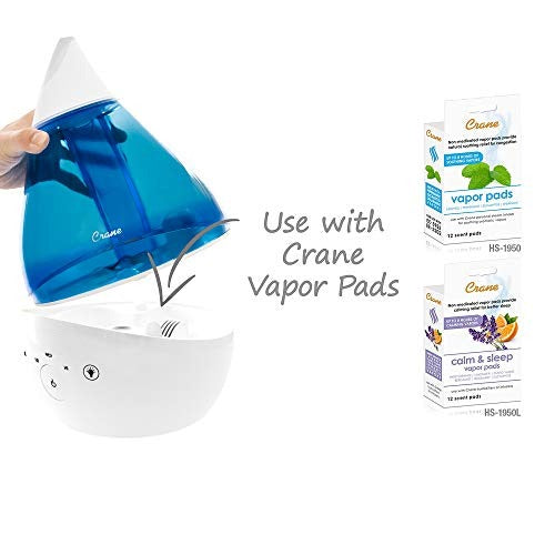 Crane 4-in-1 Drop Ultrasonic Cool Mist Humidifier, 1 Gallon, Top Fill Humidifier, 24 Hour Run Time, with Optional Sound Machine and Color Changing Nightlight, Blue/White