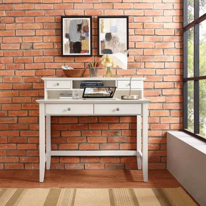 Crosley Furniture Campbell Desk and Hutch Set in White Color