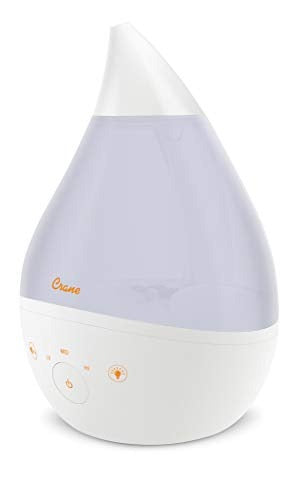 Crane 4-in-1 Drop Ultrasonic Cool Mist Humidifier, 1 Gallon, Top Fill Humidifier, 24 Hour Run Time, with Optional Sound Machine and Color Changing Nightlight, White