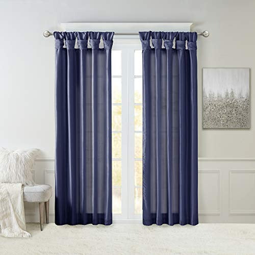 Madison Park Emilia Faux Silk Single Curtain with Privacy Lining, DIY Twist Tab Top Window Drape for Living Room, Bedroom and Dorm, 50 x 84 in, Navy