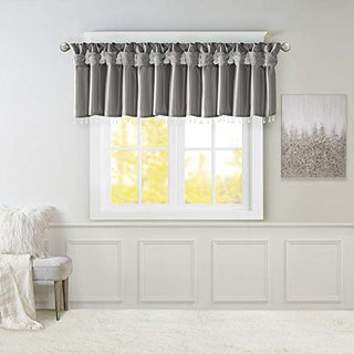 Madison Park Emilia Faux Silk Valance with Beads, Charcoal, 50 x 26 in