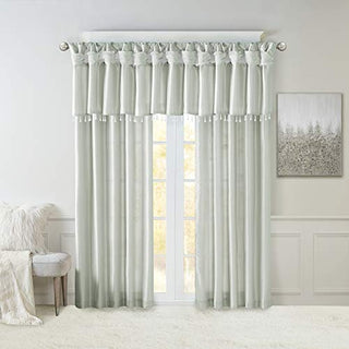Madison Park Emilia Faux Silk Privacy Curtain Panel, Twist Tab, Dusty Aqua, 50 x 84 in