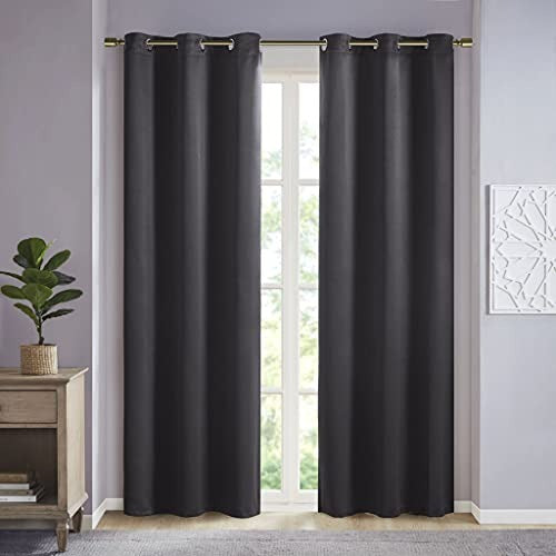 SUNSMART Modern Polyester Solid Thermal Panel Pair with Black Finish