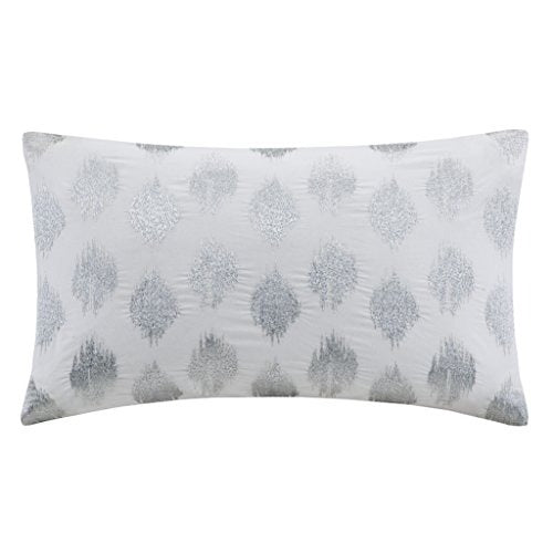 Nadia Dot Metallic Silver Cotton Modern Throw Pillow , Casual Embroidered Fashion Oblong Decorative Pillow , 12X18 , Silver