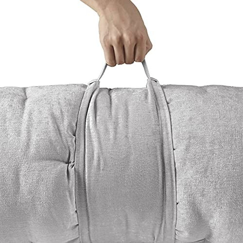 Foldable Poly Chenille Light Weight Lounge Floor Pillow Cushion Tufted Seat for Meditation, Game Playing, Yoga, Reading with Travel Wrap, 74x27, Gray