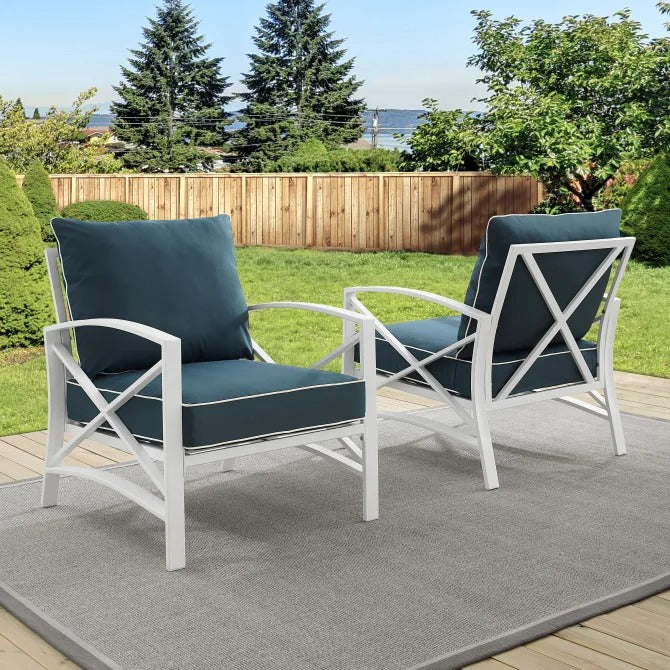 Crosley Furniture Kaplan 2-Piece Outdoor Chair Set in Navy and White Color