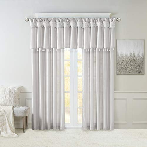 Madison Park Emilia Faux Silk Single Curtain with Privacy Lining, DIY Twist Tab Top, Window Drape for Living Room, Bedroom and Dorm, 50x95, Silver
