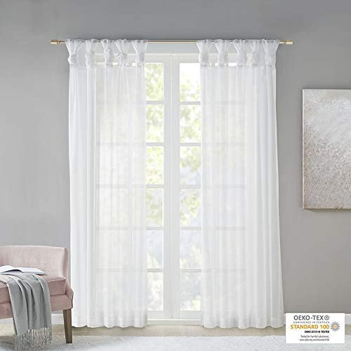 Madison Park DIY Twisted Tab Sheer Window Curtain Panel Pair - Voile Privacy Drape for Bedroom, Livingroom, 50 in x 84 in, White 2.00 Piece
