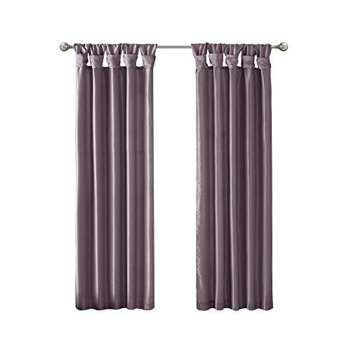 Madison Park Emilia Faux Silk Single Curtain with Privacy Lining, DIY Twist Tab Top Window Drape for Living Room, Bedroom and Dorm, 50 x 95 in, Purple