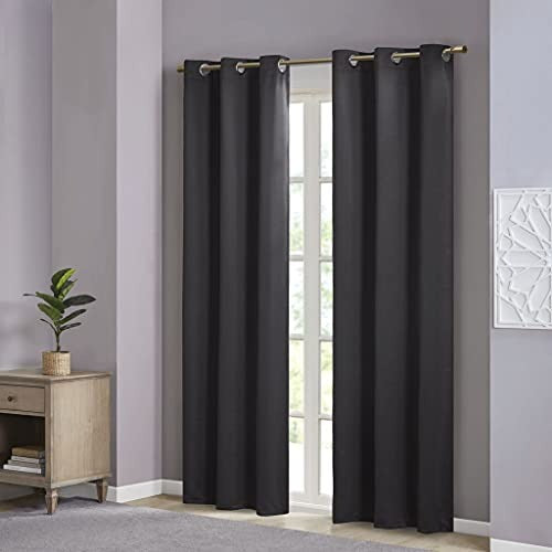 SUNSMART Modern Polyester Solid Thermal Panel Pair with Black Finish