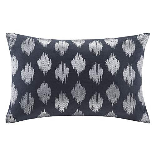 INK+IVY Nadia Dot Embroidered Cotton Modern Throw Pillow, Casual Fashion Oblong Decorative Pillow, 12X18, Navy