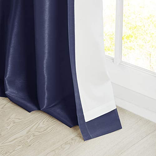 Madison Park Emilia Faux Silk Single Curtain with Privacy Lining, DIY Twist Tab Top Window Drape for Living Room, Bedroom and Dorm, 50 x 84 in, Navy