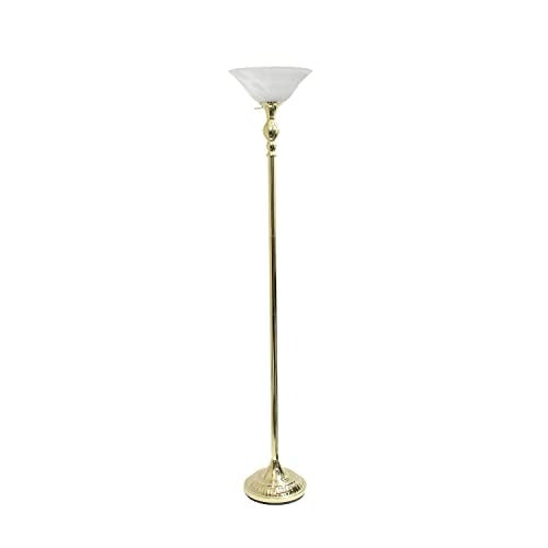 Home Outfitters Classic 1 Light Torchiere Floor Lamp with Marbleized Glass Shade, Gold