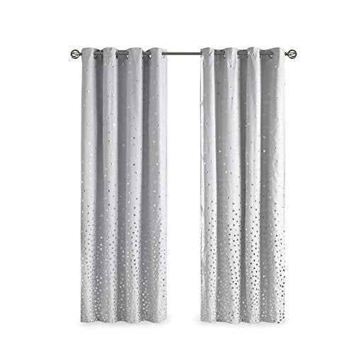 Intelligent Design Zoey Blackout Curtain Metallic Print Grommet Top Single Window Panel Living Room Thermal Insulated Light Blocking Drape for Bedroom and Apartments, 50 in x 84 in, Grey/Silver