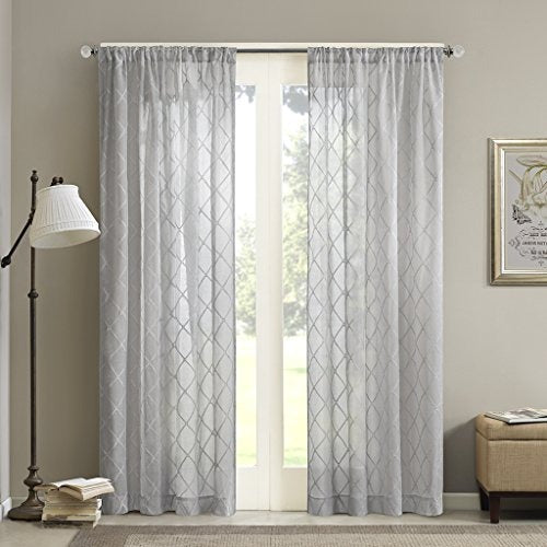 Madison Park Irina Embroidered Kitchen, Transitional Fabric Sheers Single Curtain for Living Room, 1-Panel Pack, 50 x 95 Grey