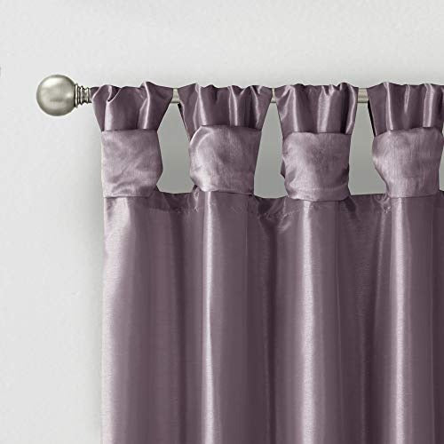 Madison Park Emilia Faux Silk Single Curtain with Privacy Lining, DIY Twist Tab Top Window Drape for Living Room, Bedroom and Dorm, 50 x 120 in, Purple