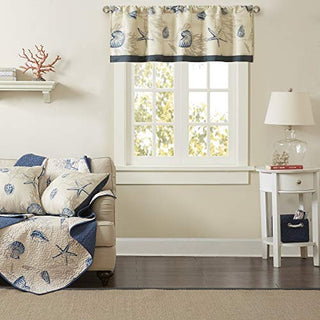 Madison Park Bayside Cotton Printed Valance, Dark Blue, 50 x 18 in