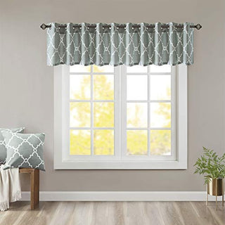 Madison Park Saratoga Fretwork Print Grommet Top Valance, Seafoam Blue, 50 x 18 in