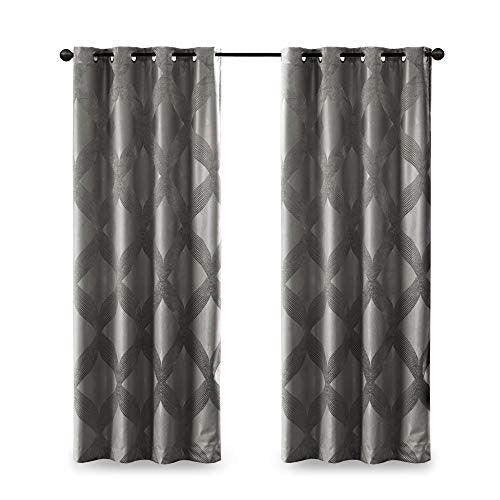 SUNSMART Bentley Total Blackout Curtains Window, Ogee Knitted Jacquard, Grommet Top Living Room Decor, Thermal Insulated Light Blocking Drape for Bedroom and Apartments, 50" x 84", Charcoal