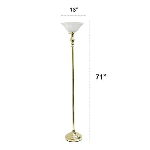 Home Outfitters Classic 1 Light Torchiere Floor Lamp with Marbleized Glass Shade, Gold