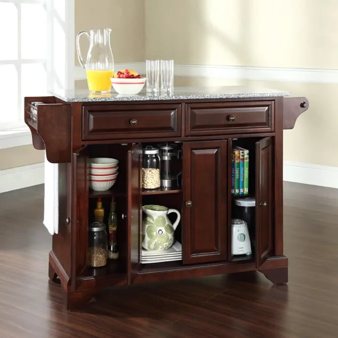 Crosley Furniture Lafayette Full Size Kitchen Island with Solid Gray Granite Top, Mahogany