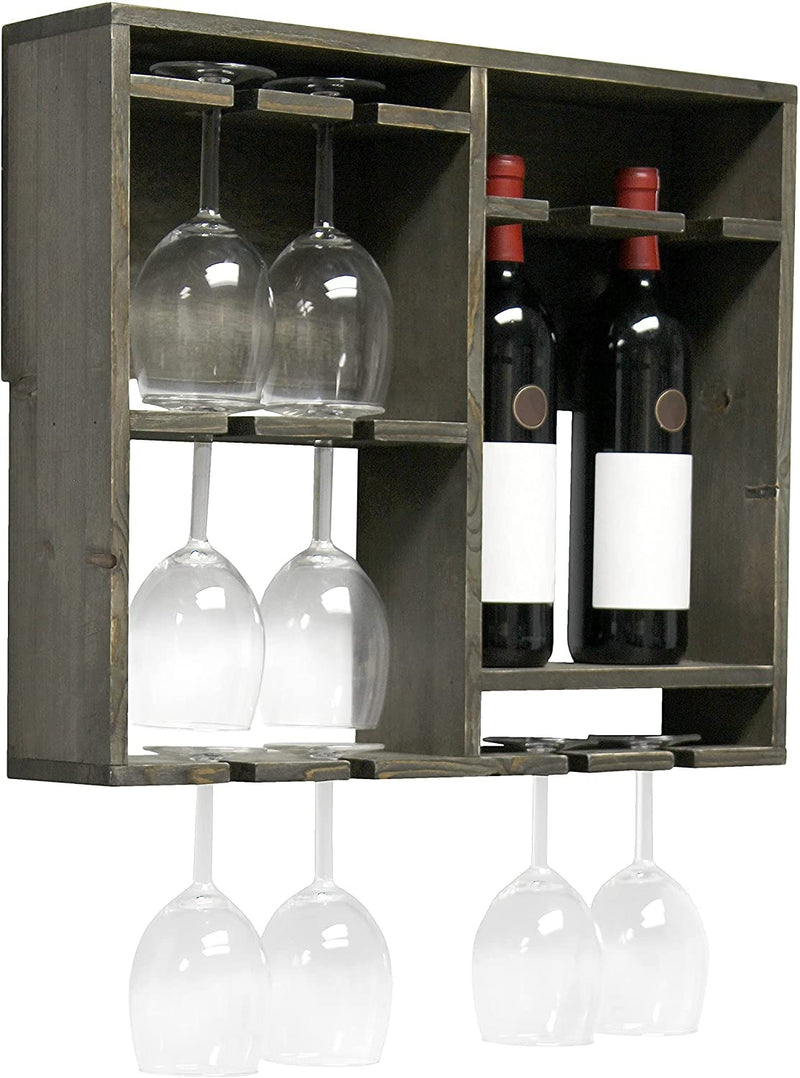 HomePlace Wall Mounted Wood Wine Rack Shelf with Glass Holder, Rustic Gray