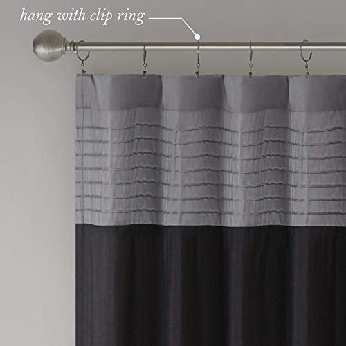 Madison Park Amherst Single Panel Faux Silk Rod Pocket Curtain With Privacy Lining for Living Room, Window Drape for Bedroom and Dorm, 50x84, Black